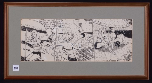 Lot 396 - Arthur Ferrier - a three-panel cartoon strip...