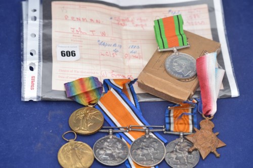 Lot 606 - First World War medals to include 1914 - 1915...