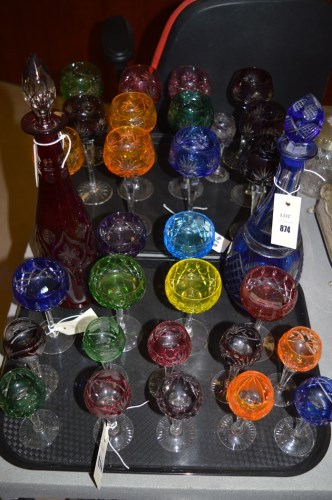 Lot 874 - Bohemian coloured glass, to include: wine...