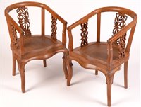 Lot 259A - A pair of Chinese nanmu chairs, with bamboo...