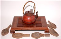 Lot 270 - A small nanmu tea stand; a bamboo teapot; and...
