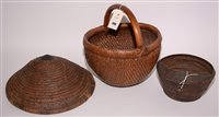 Lot 268 - A Chinese rattan hat; a rattan water pourer;...