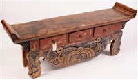 Lot 248 - A polychrome painted Chinese bench, Gansu province type, 133cms wide.