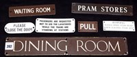 Lot 202 - An enamelled "Dining Room" sign; together with other en