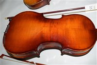 Lot 24 - Chinese made student violin, 36cms together...
