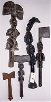 Lot 281 - Five Yoruba Shango dance wands, three in the...