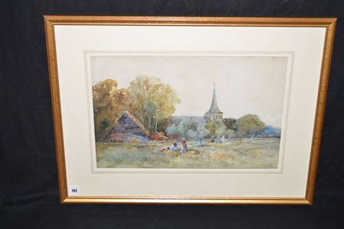 Lot 702 - George Charles Haite landscape with figures...
