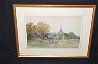 Lot 16 - George Charles Haite landscape with figures...