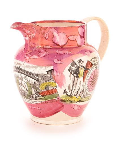 Lot 165 - A Sunderland pottery pink splash lustre jug