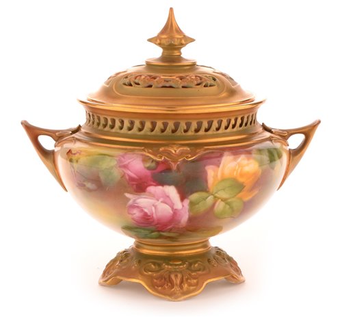 Lot 136 - A Royal Worcester pot-pourri vase and cover.