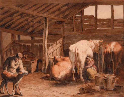 Lot 254 - A barn scene.