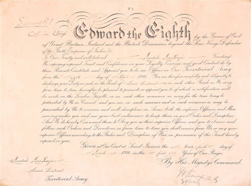 Lot 353 - Edward VIII signed Officer Certificate