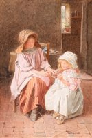 Lot 238 - "Cats Cradle" - an interior with two girls at play.