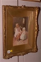 Lot 238 - "Cats Cradle" - an interior with two girls at play.