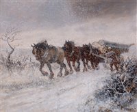 Lot 344 - A timber cart in a snowy storm.