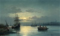 Lot 372 - A harbour scene.