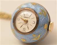 Lot 703 - Blue guilloche watch pendant