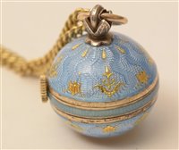 Lot 703 - Blue guilloche watch pendant