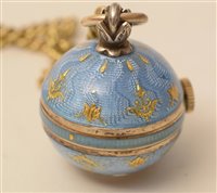 Lot 703 - Blue guilloche watch pendant