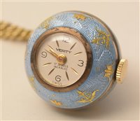 Lot 703 - Blue guilloche watch pendant