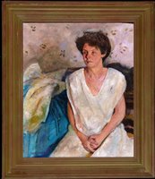 Lot 1261 - Portrait of a woman in a white dress.