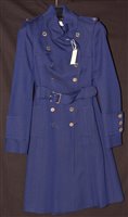 Lot 317 - Karen Millen blue woolen military type overcoat.