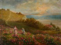 Lot 383 - Girls picking floers on a hillside.