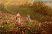 Lot 383 - Girls picking floers on a hillside.