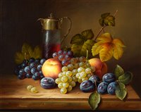 Lot 399 - Still-life study of fruit and a jug of wine