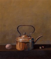 Lot 401 - "Egg, kettle and dice on a ledge".