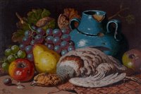 Lot 406 - Still-life study with game bird and fruit.
