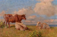 Lot 394 - Summer - cattle in a meadow.