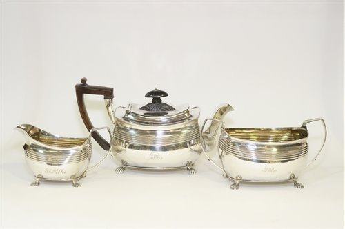 Lot 582 - Silver teapot, sugar bowl and jug