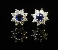 Lot 742 - Sapphire and diamond earrings