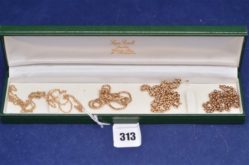 Lot 313 - Five gold chains.