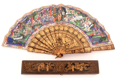 Lot 44 - A 19th Century Chinese export lacquer fan