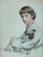Lot 295 - "Reine Chapman" - portrait of a girl with her pet pug.