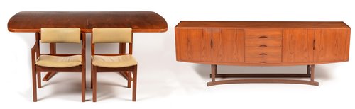 Lot 1143 - Mid 20th Century Danish teak sideboard, dining table and chairs