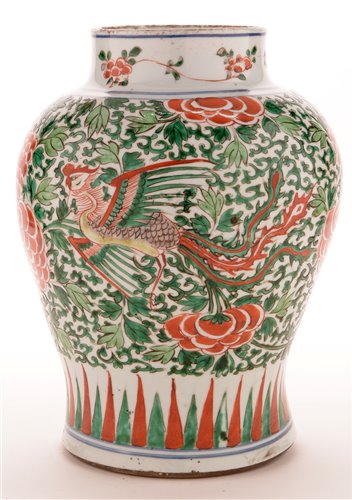 Lot 27 - Chinese Wucai Transitional inverted baluster vase