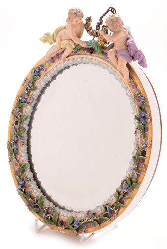 Lot 107 - 19th Century porcelain Meissen oval mirror.