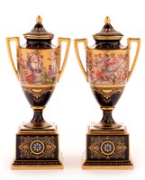 Lot 178 - A pair of Vienna porcelain vases and covers.