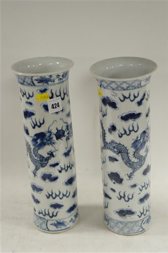 Lot 424 - Pair of late 19th Century Chinese sleeve vases.