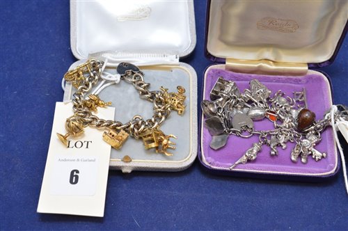 Lot 6 - Two charm bracelets and charms.