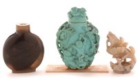 Lot 52 - 19th Century Chinese carved turquoise agate bottle and stopper
