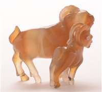 Lot 54 - Anearly 20th Century Chinese carved agate group of a goat and kidd.