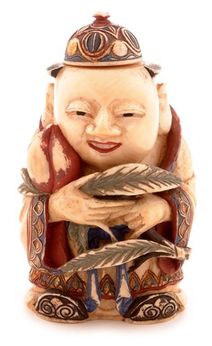 Lot 31 - Chinese carved, painted and stained ivory snuff bottle