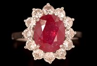 Lot 743 - Ruby and diamond cluster ring