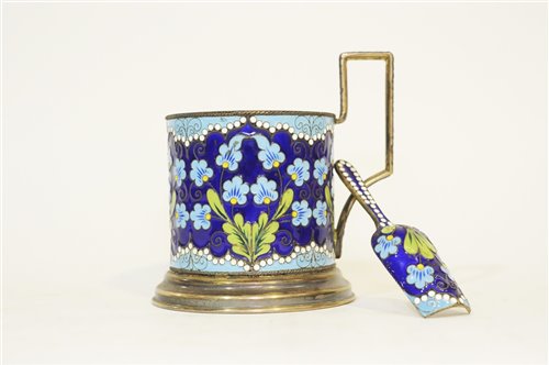 Lot 625 - Russian enamelled silver chocolate cup