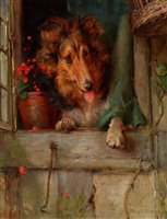 Lot 340 - A collie dog at a cottage window.