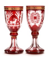 Lot 185 - A pair of 19th Century continental overlay glass goblets